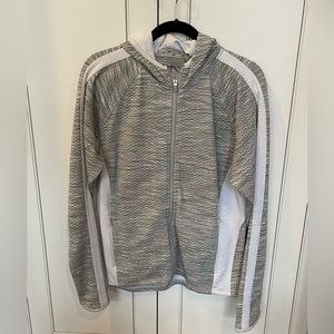 Athleta textured full zip hoodie white gray colorblock Size XL